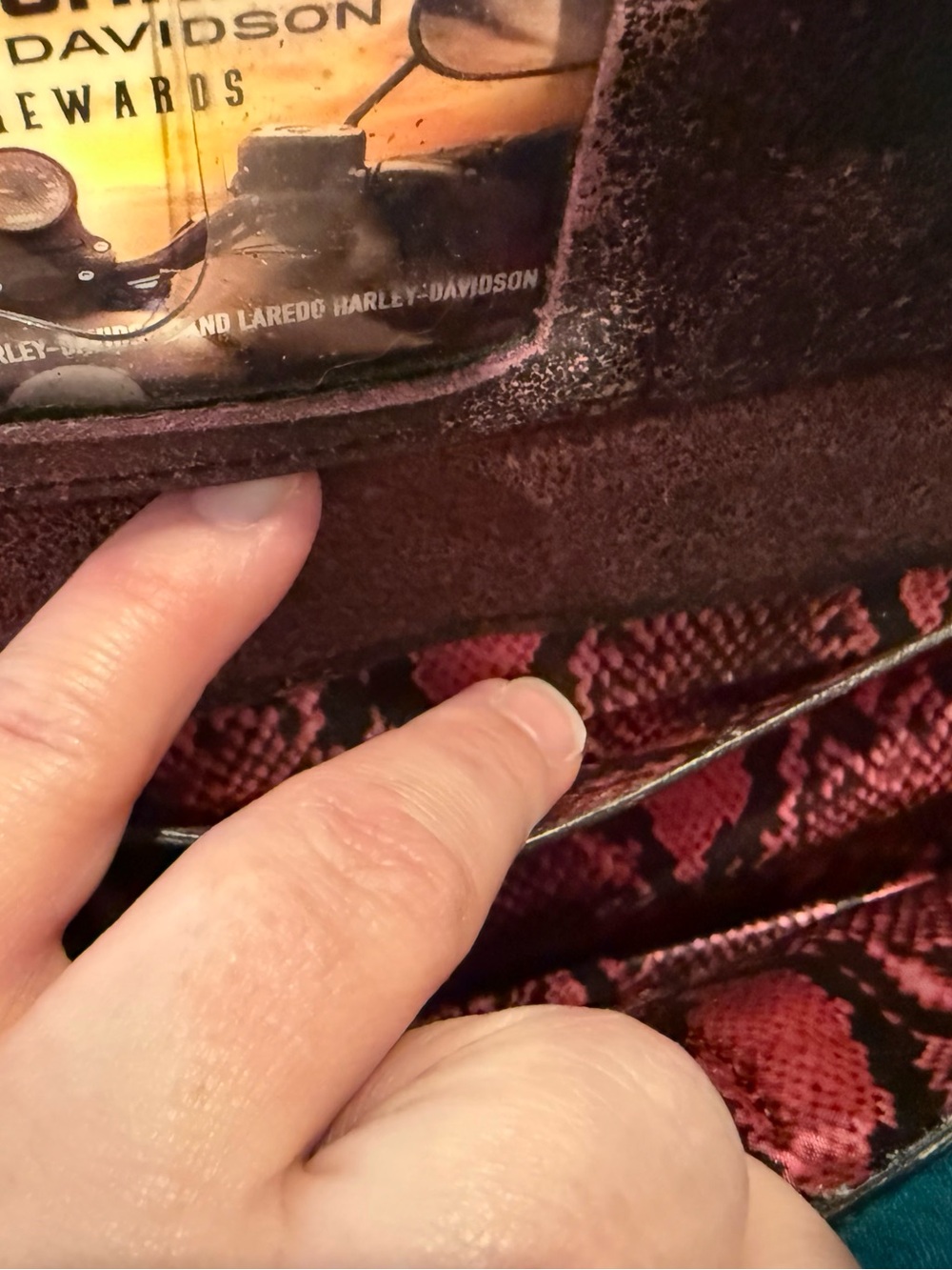 Harley Davidson Studded Embossed Wing-Accent Satchel in Dusty Plum with matching - Picture 7 of 8